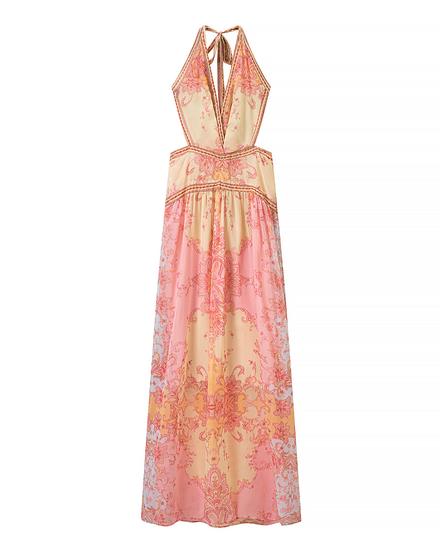 Halterneck Printed Tie Dye Dress Women Clothing Summer Stylish Printed Tie Dye Dress