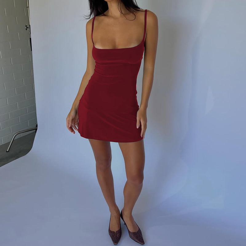 Women Clothing Summer Sexy Easy Matching Sling Dress Short Simple Waist Slimming Sheath Dress