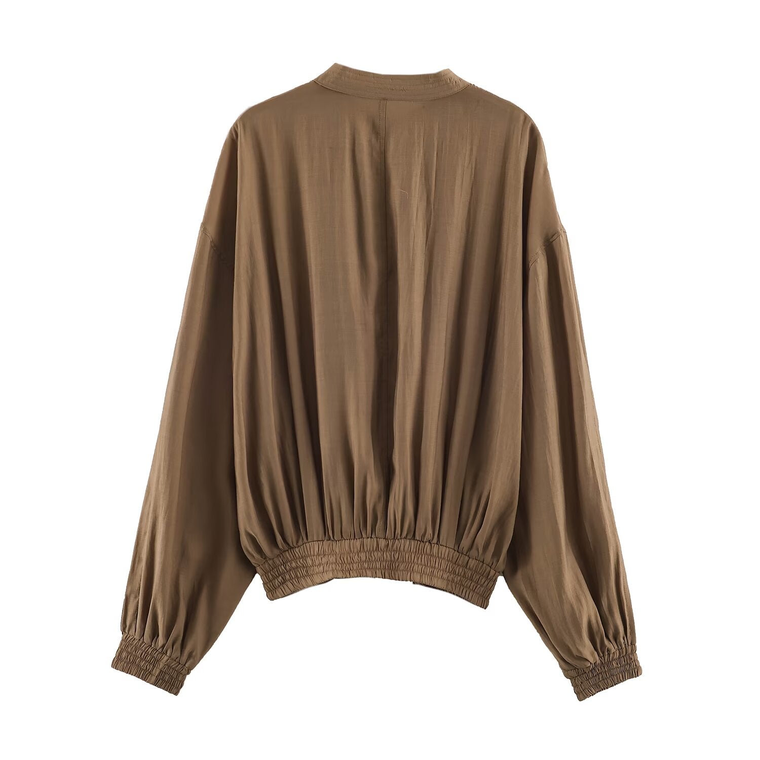 Women Clothing Summer Long Sleeve round Neck Vertical Loose Shirt Top