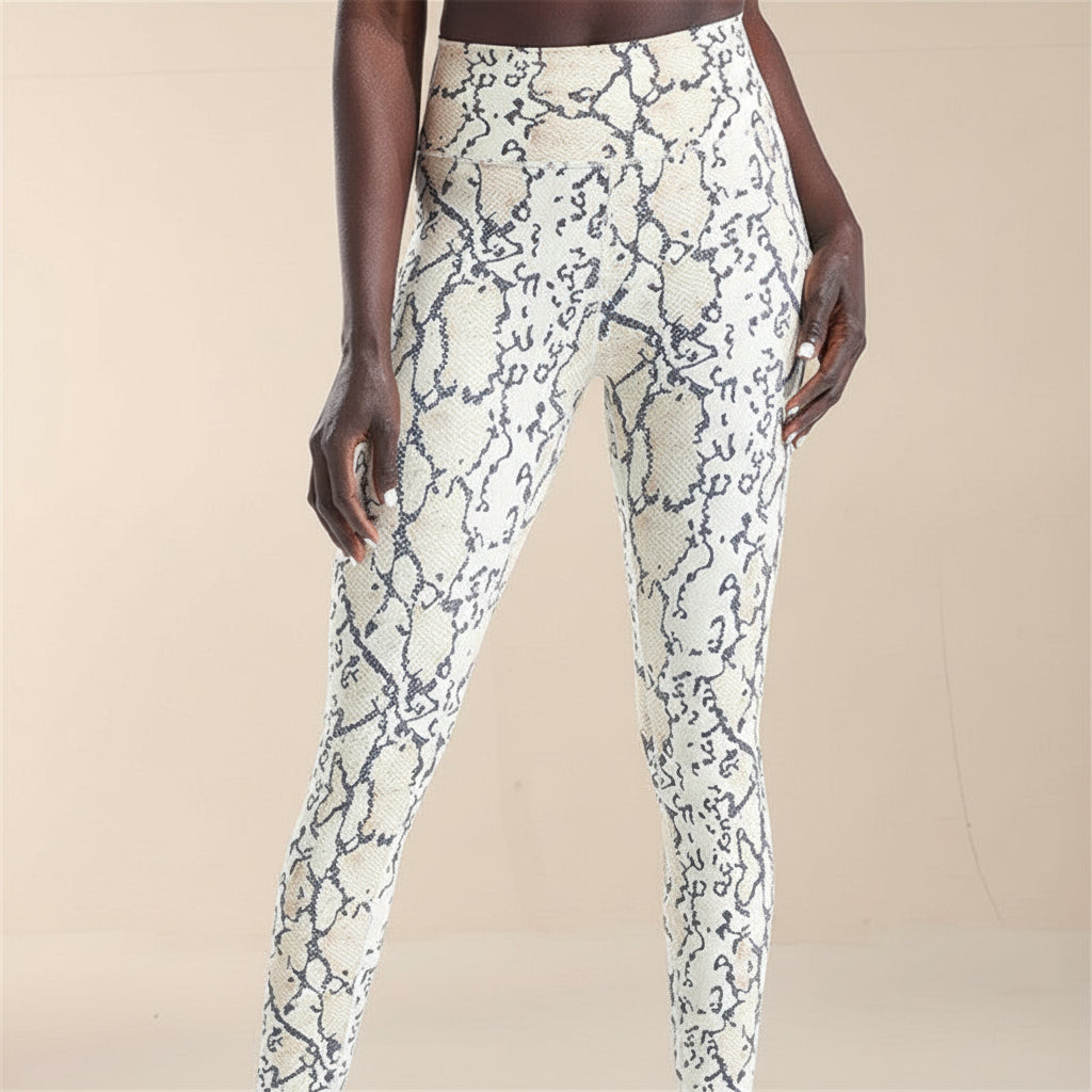 Cropped High-Waisted Leggings – Snake Print Workout Pants