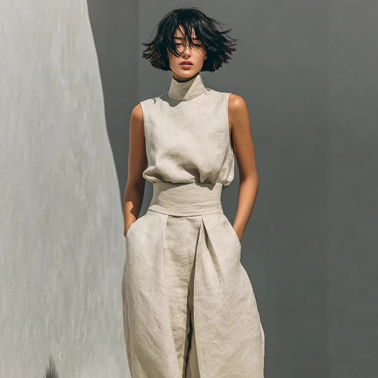 Women’s Two-Piece Set – Sleeveless Top & Wide-Leg Pants