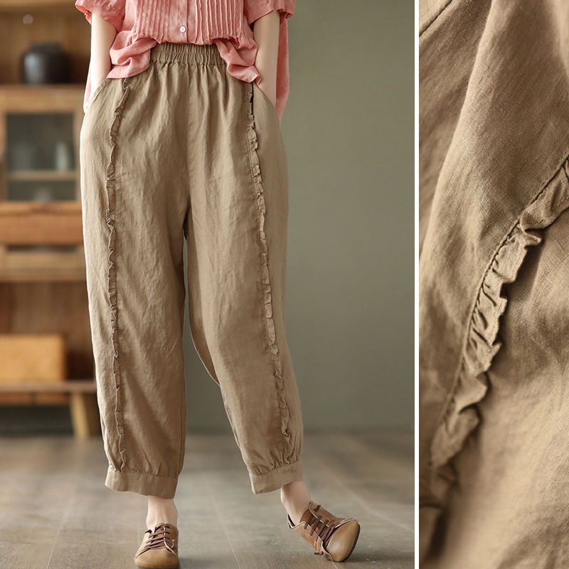 Women's High-Waist Solid-Color Capri Harem Pants