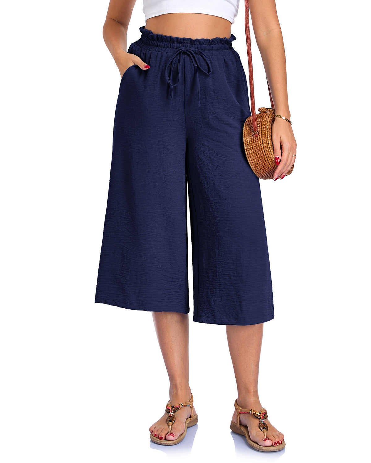 Women’s Elastic Cropped Wide-Leg Pants