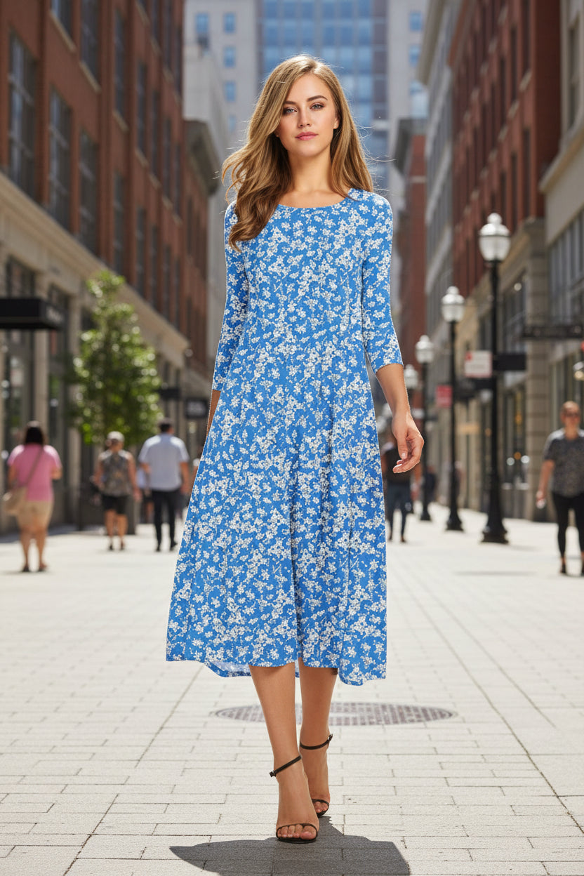 Women’s Floral Patchwork Three-Quarter Sleeve Dress