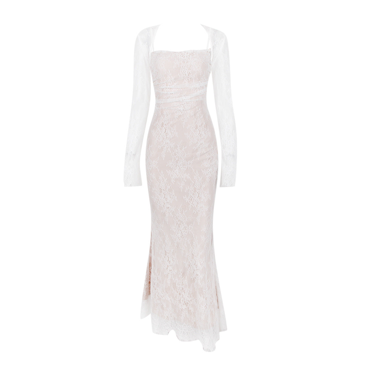 Lace Shawl Two-Piece Mermaid Maxi Dress Set – Long Sleeve