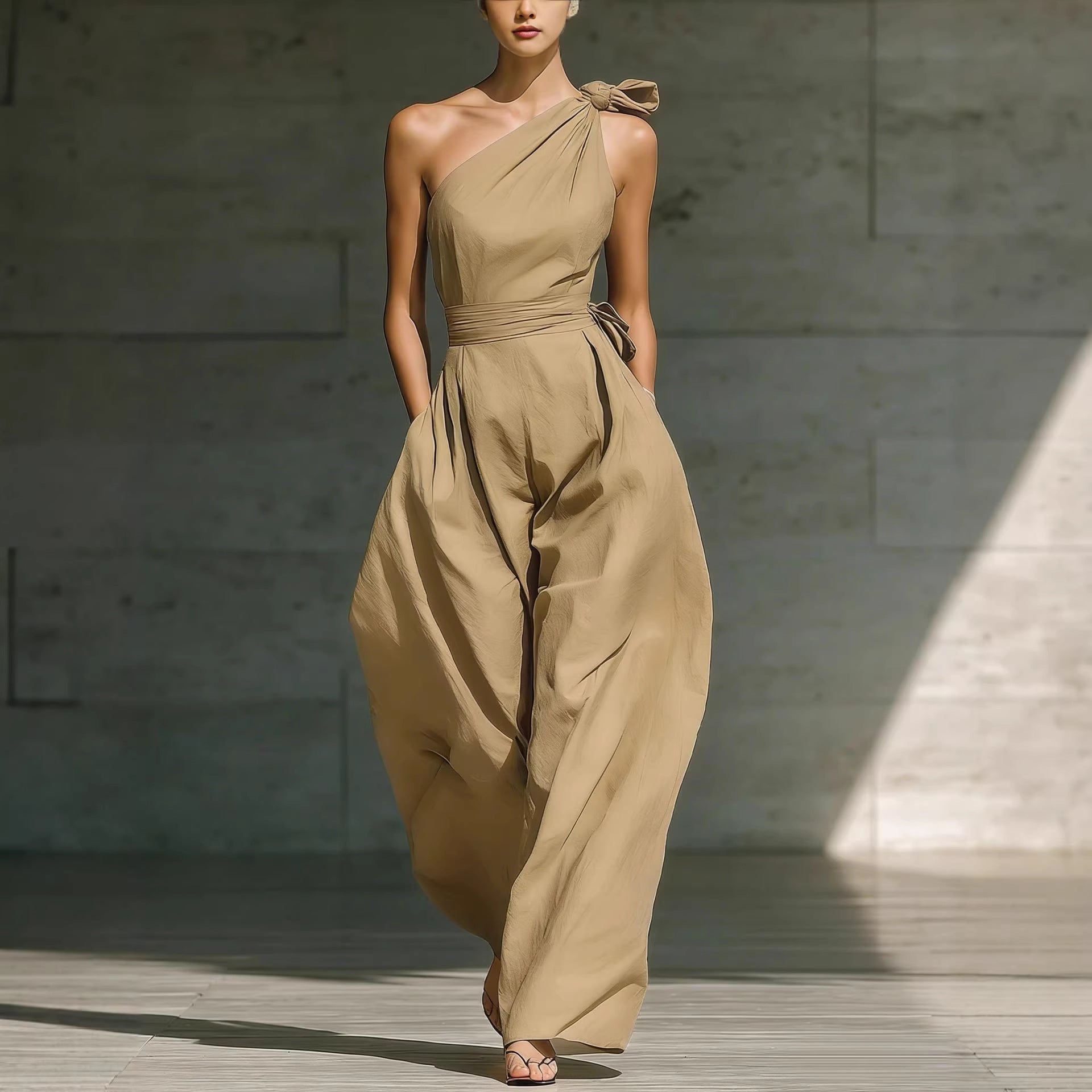 Women's Sleeveless Halter Neck Cinched Waist Slim Jumpsuit – 6 Colors S–2XL