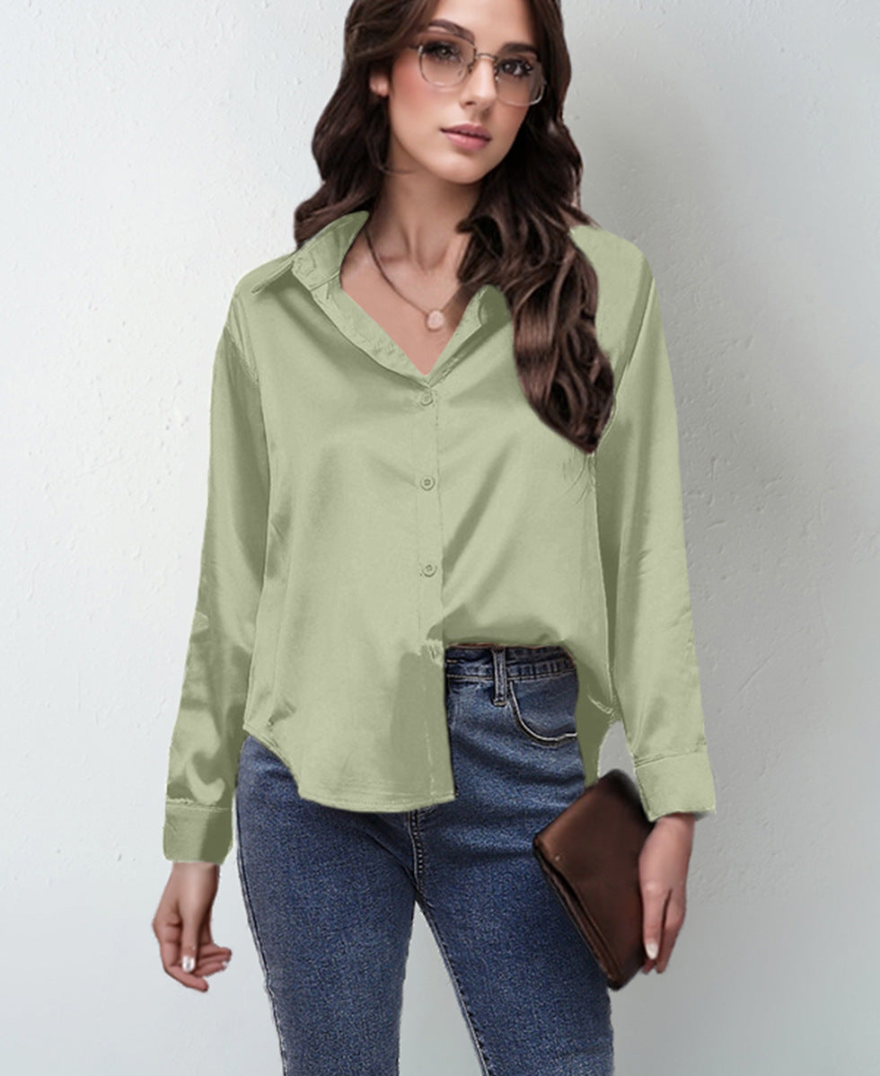 Women’s Satin Lapel Button-Down Blouse