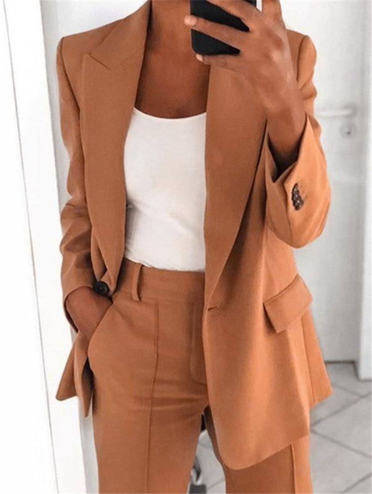 Lapel Blazer & Slim-Fit Trousers Two-Piece Suit – 10 Colors XS–5XL