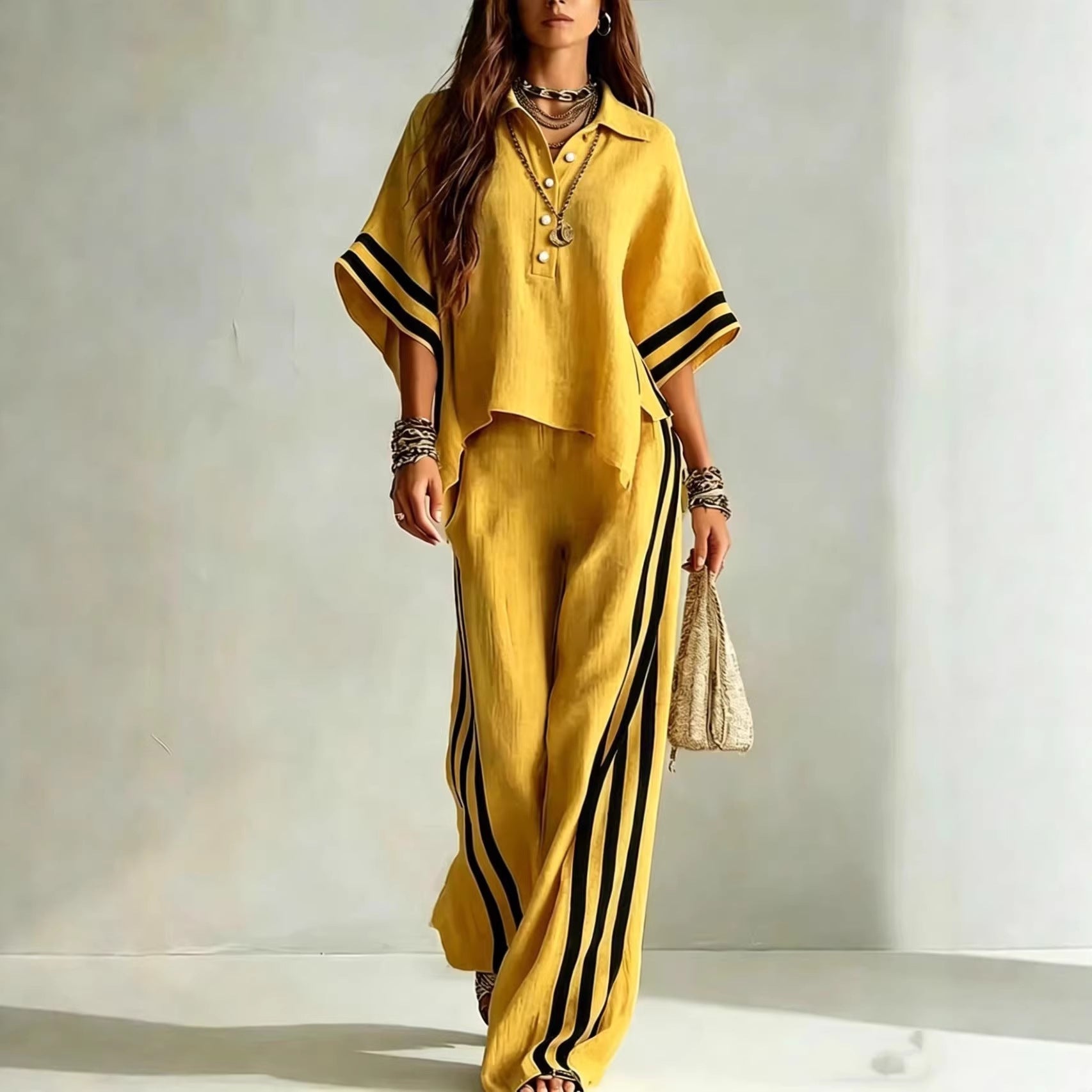 Women's Short-Sleeve Shirt & Loose Pants Two-Piece Set