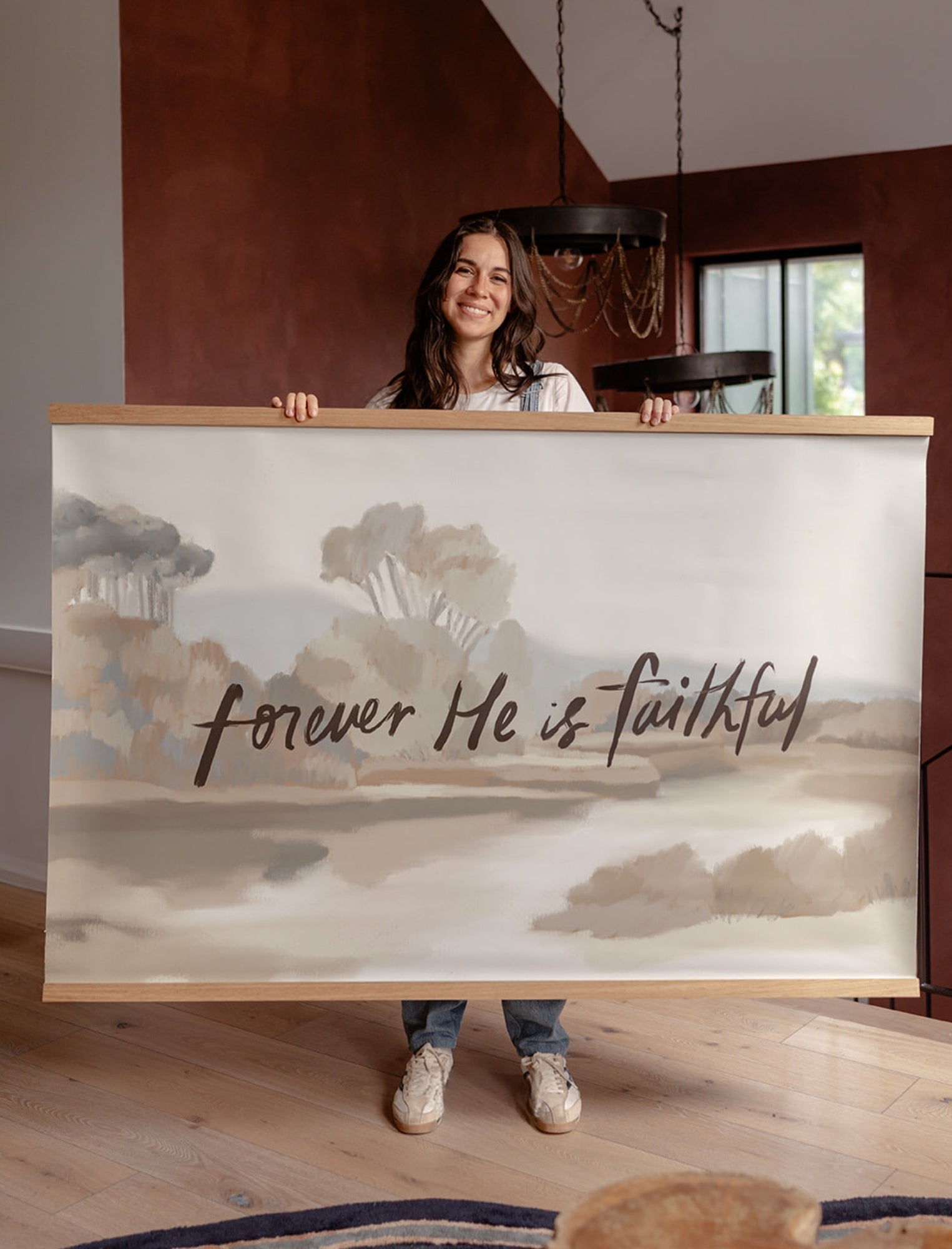 Large Canvas with Banner Wood: Forever He is Faithful