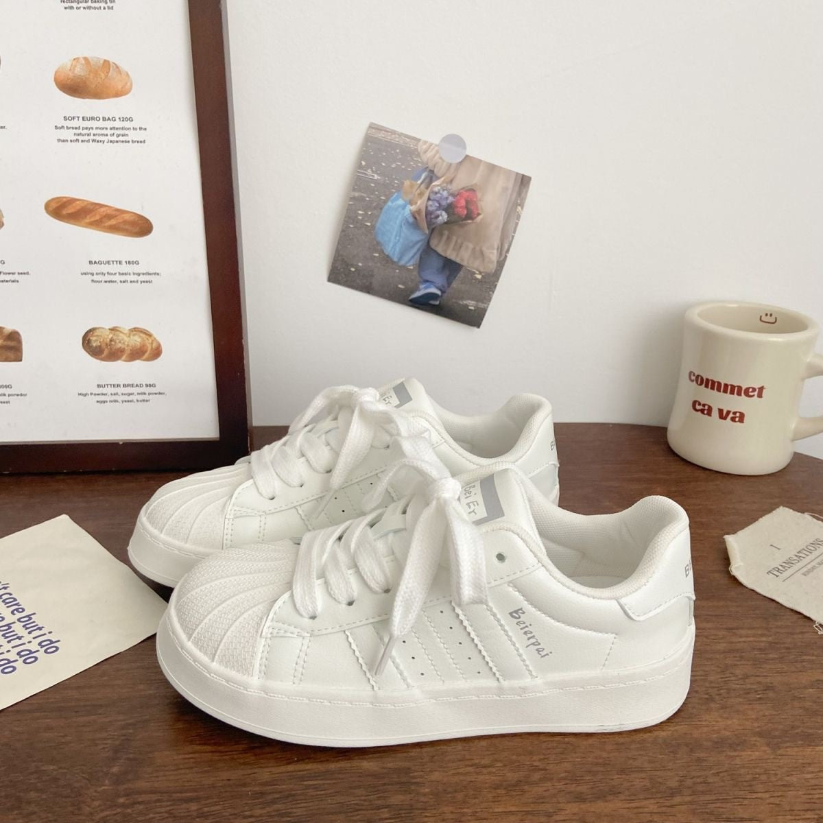 Women's Shell Toe Casual Sneakers – PU Leather Lace-Up Low-Top Trainers