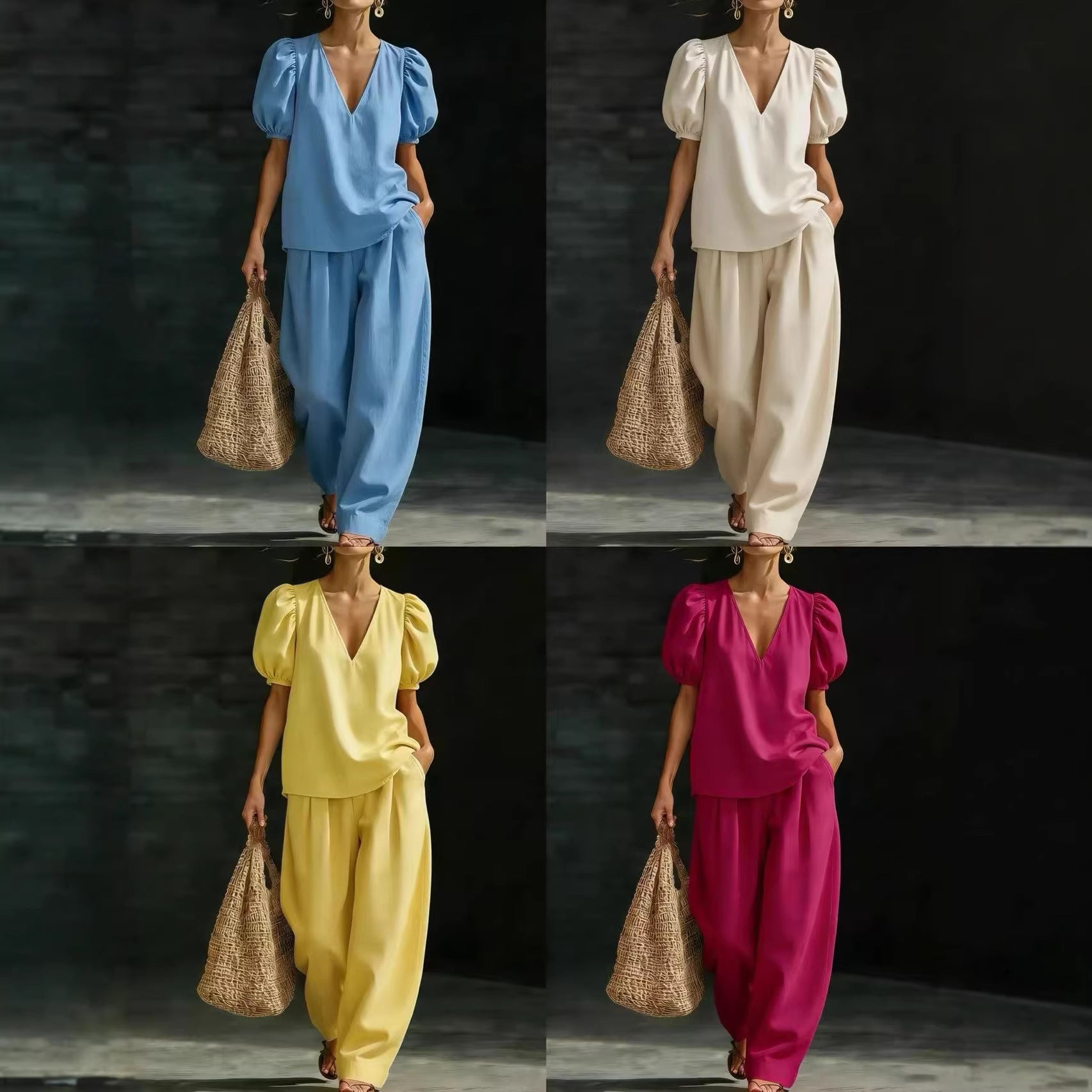 Women’s V-Neck Casual Two Piece Set