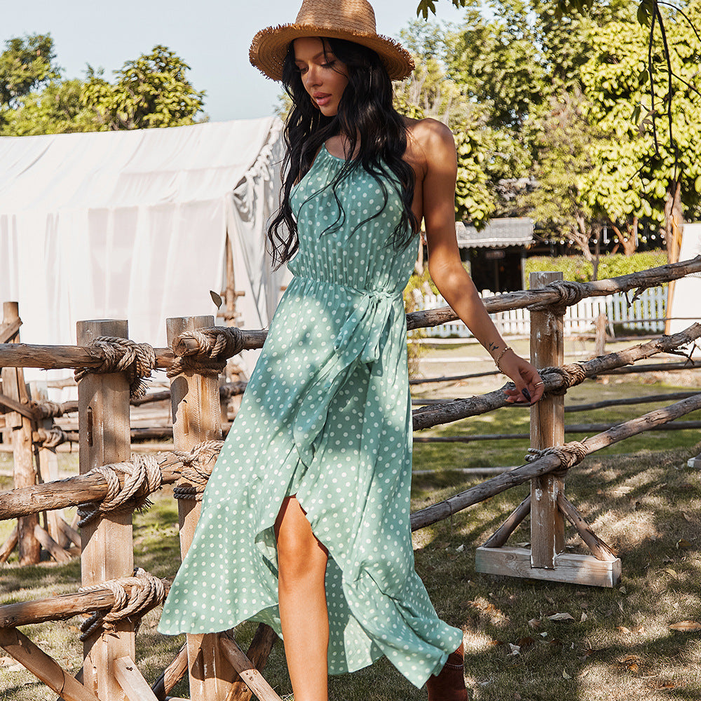 Spring Summer Casual Women Clothing Sling Polka Dot Dress
