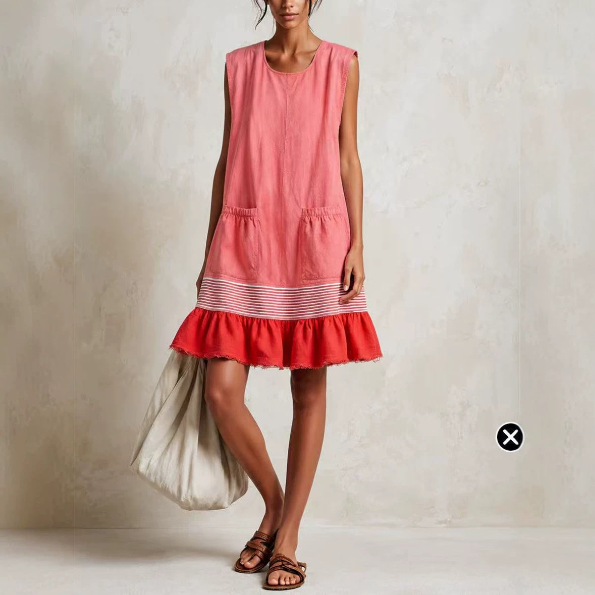 Women's Elegant Ruffle Neck Three-Quarter Sleeve Midi Dress – Vacation Style