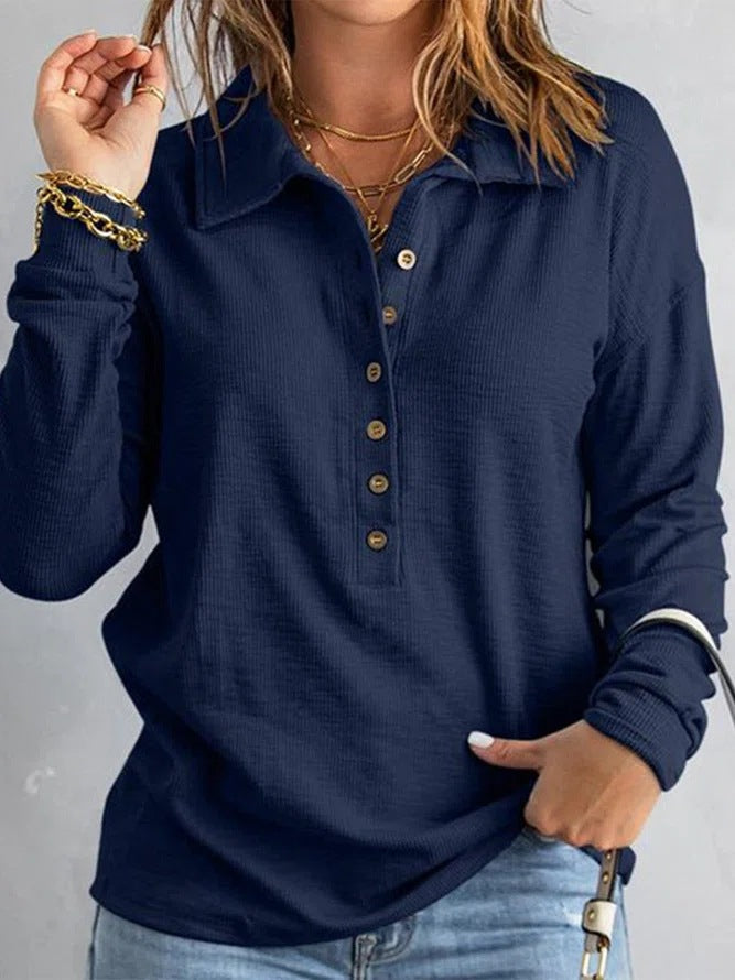 Women's Loose Fit Long Sleeve Knit Top – Button Detail, S–5XL