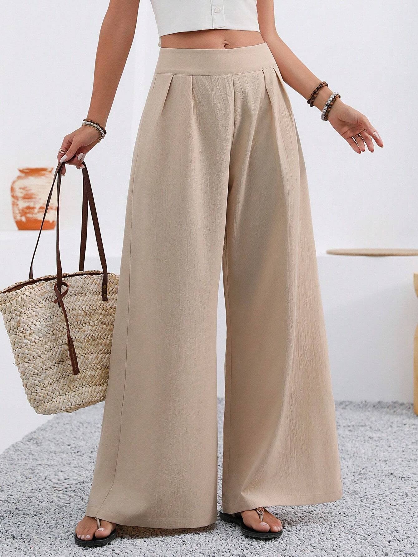Women's High-Waist Wide-Leg Trousers with Pockets – Full Length
