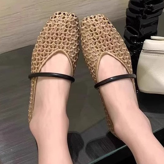 Women's Woven Square Toe Slip-On Pumps – Retro Roman Low Heel