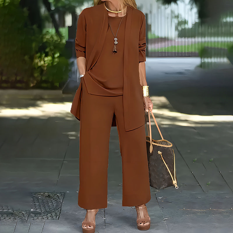 Women's Plus Size 3-Piece Lounge Set – Cardigan, Vest & Wide-Leg Pants