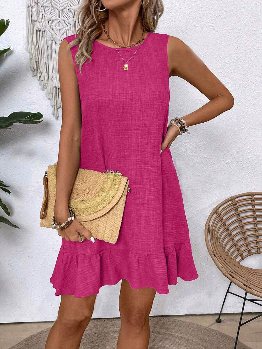 Women's Ruffle Lace-Up Mini Dress – Short Sleeve Loose Beach Dress