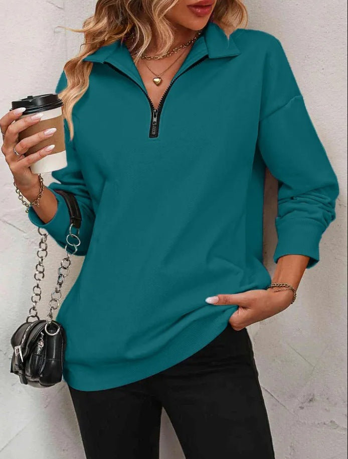 Women's Zipper Turtleneck Pullover Sweatshirt – Loose Long Sleeve