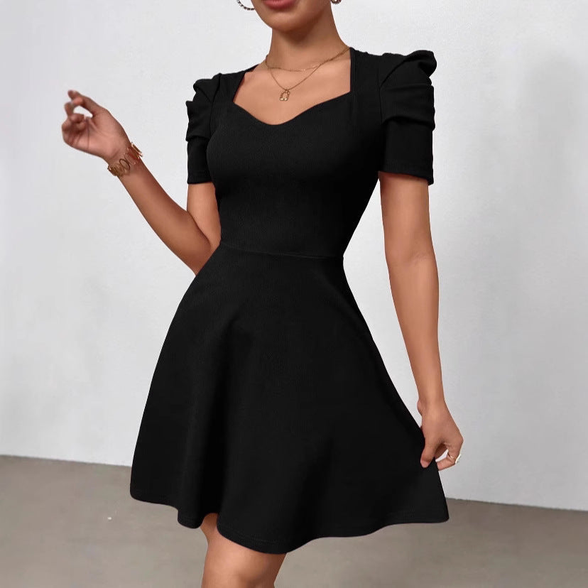 Women's Boat Neck High-Waist Mini Dress – Zipper Patchwork
