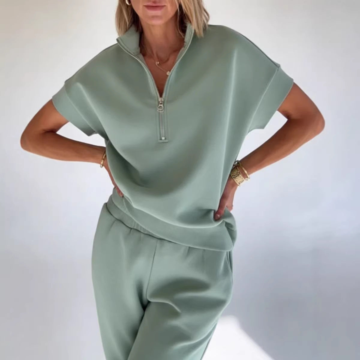 Athleisure Knit 3/4 Sleeve T-Shirt & Pants Set – 3 Colors, S–3XL