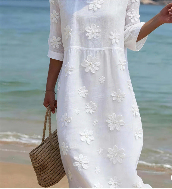 Women's Plus-Size Patchwork Maxi Dress – Relaxed Fit Casual Skirt