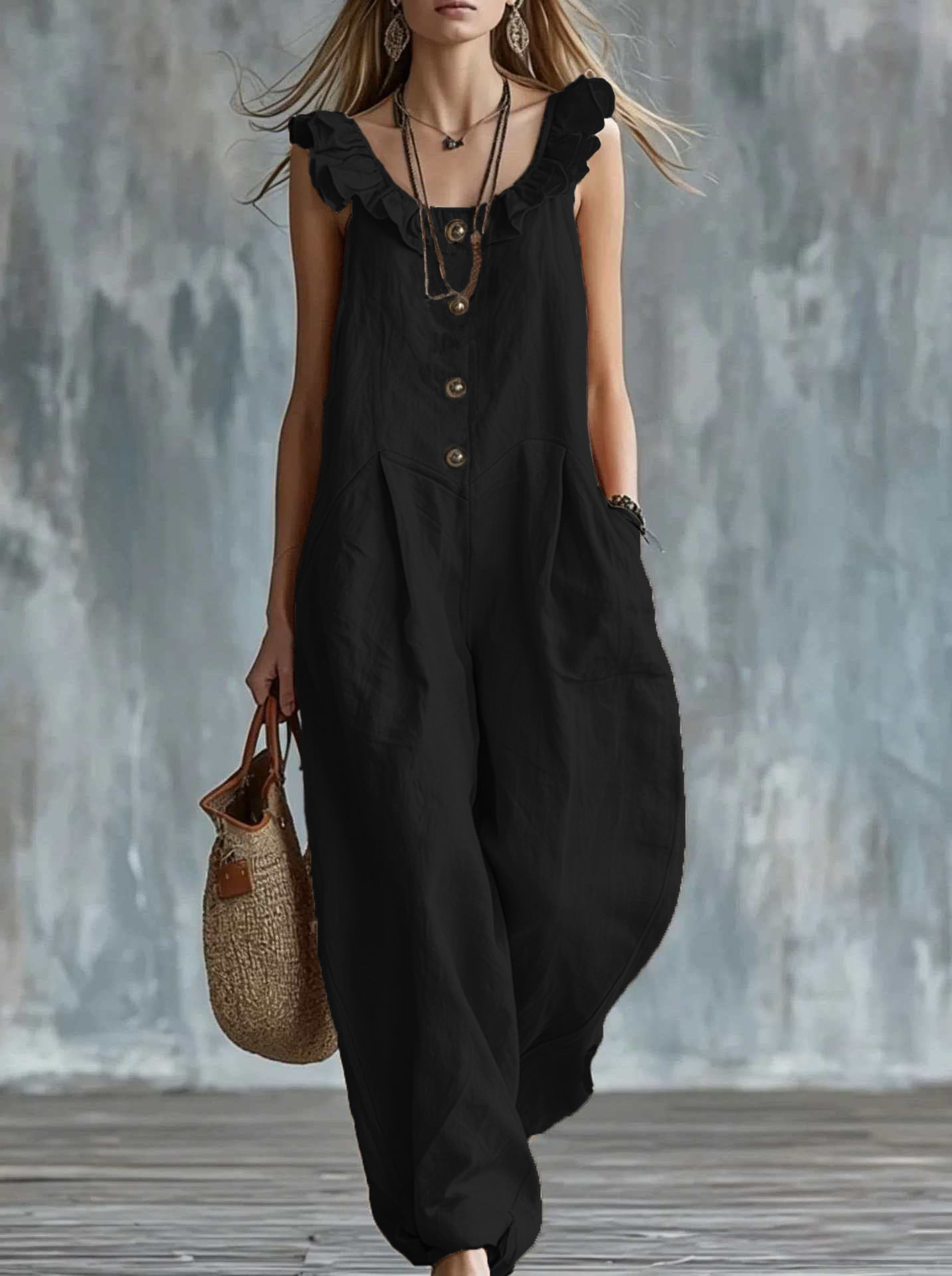 Women's Sleeveless Button-Down Tank Jumpsuit