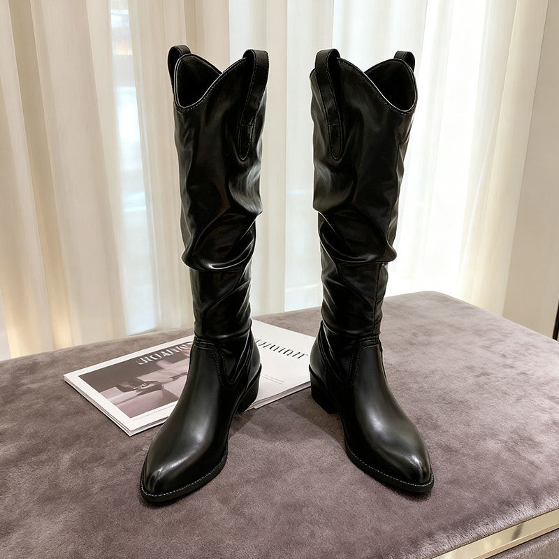 Chunky Heel Suede Riding Boots Women
