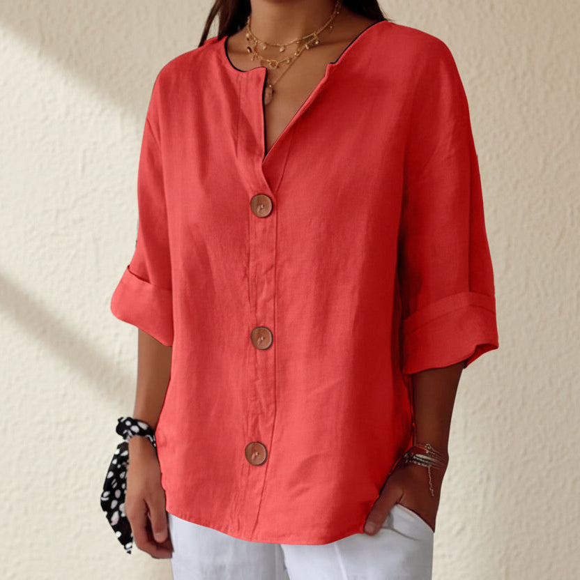 Women's V-Neck Buttoned Blouse