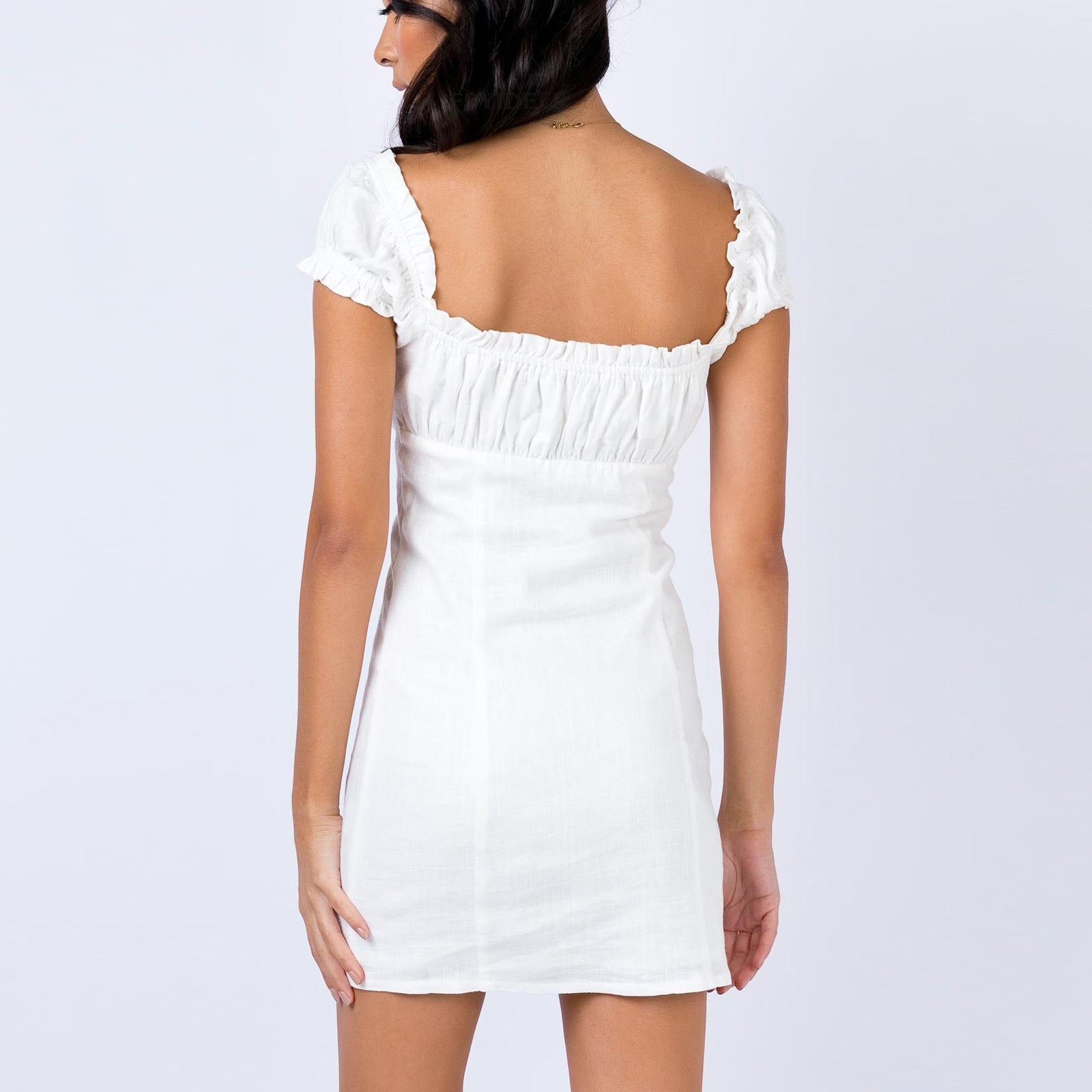 Women's Off-Shoulder Lace-Up Puff-Sleeve Single-Breasted Sheath Dress