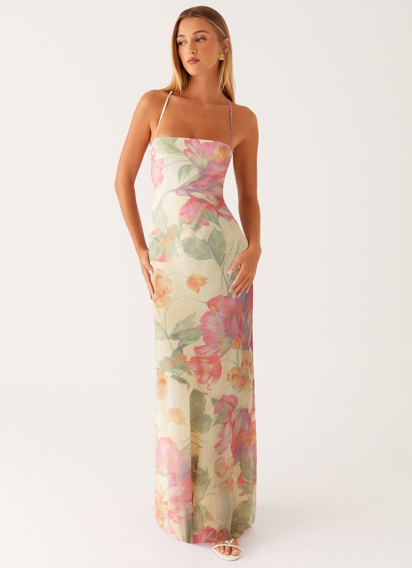 Printed Sleeveless Strap Bodycon Maxi Dress | High Waist