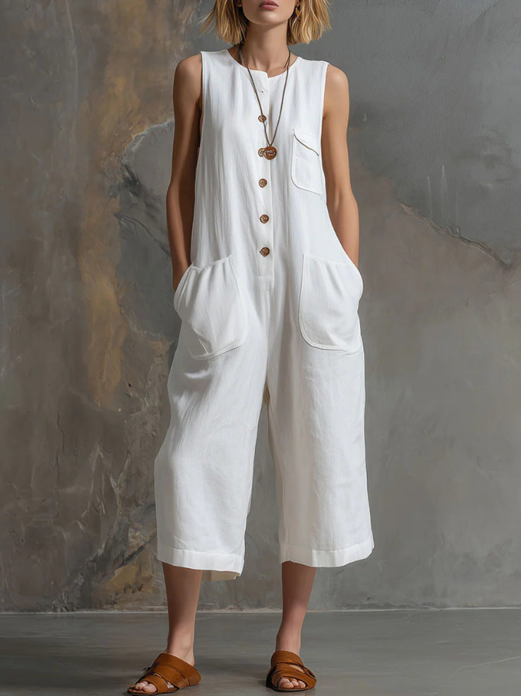 Women's Retro Sleeveless Wide-Leg Cropped Jumpsuit