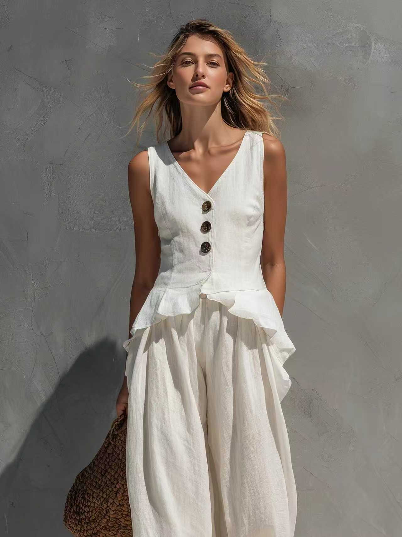 Women's Sleeveless Top & Wide-Leg Pants Two-Piece Set