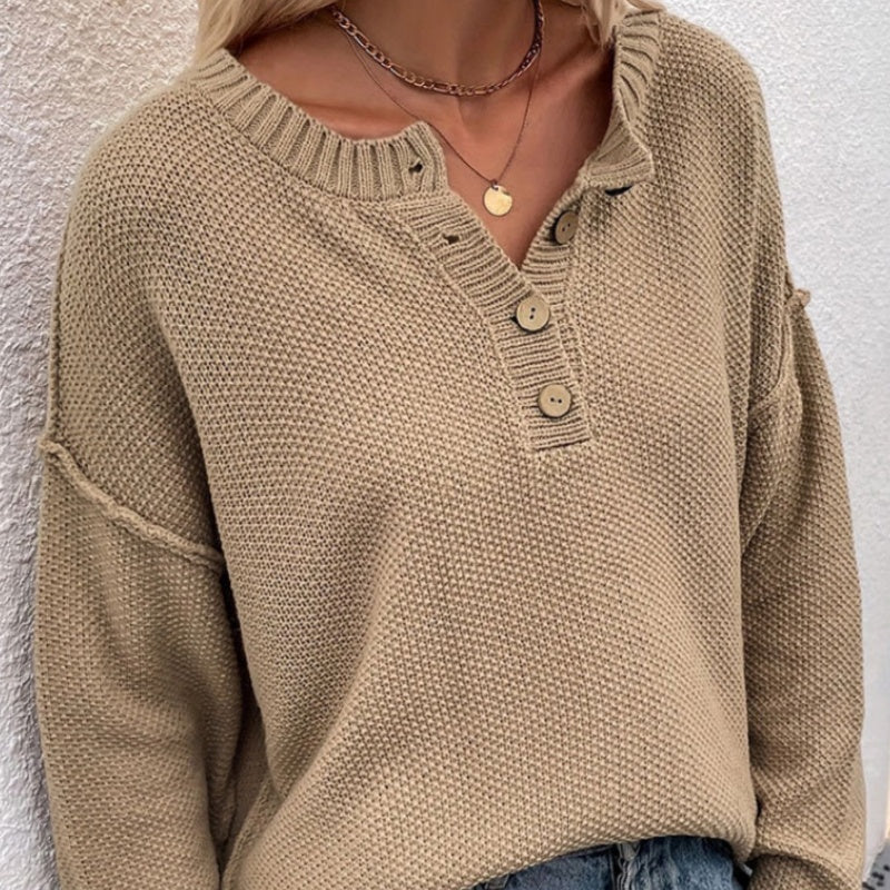 Solid Color V-Neck Pullover Knit Sweater | Relaxed Distressed Fit