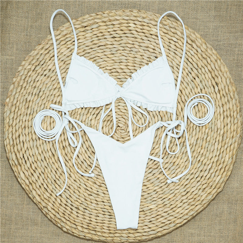 Ruffle Swimsuit Women Triangle Swimwear Women String Bikini High Cut Bathing Suit Sexy Micro Beach Wear Biquini Swim Suit