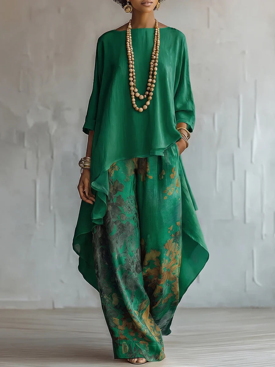 Solid Color Sleeveless Top & Wide-Leg Pants Two-Piece Set