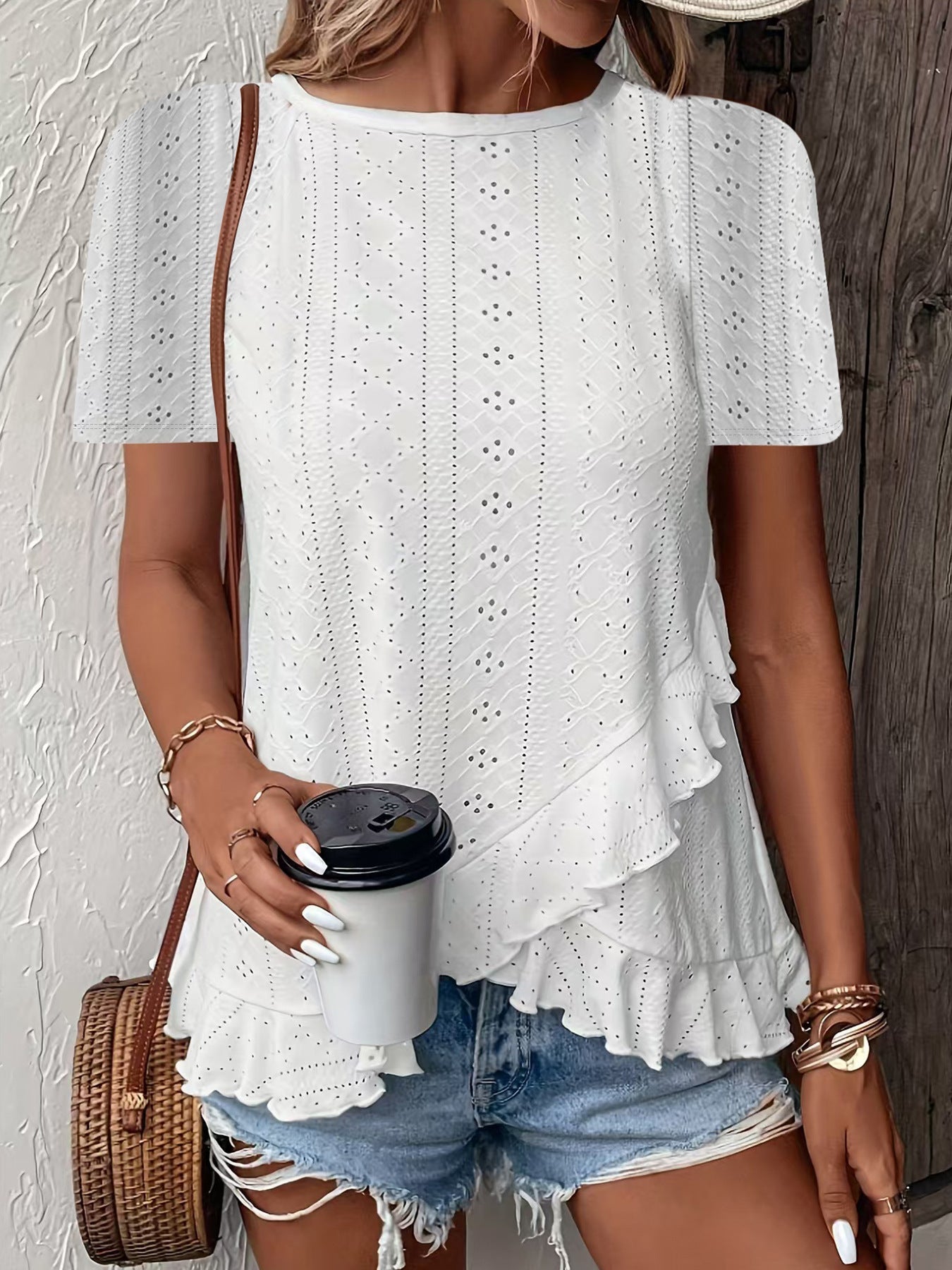 Women’s Casual Solid Color Short Sleeve Crew Neck Top