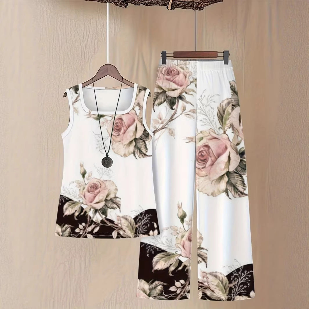 Milk Silk 3D Print Sleeveless Tank Top & Trousers Set