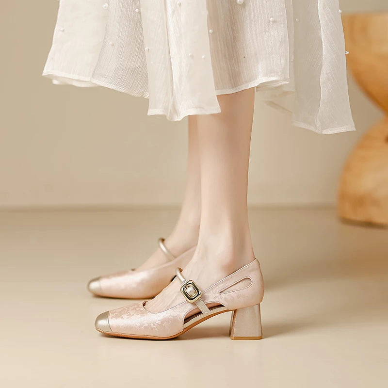 Women's Square Toe Mary Jane Chunky Heels – Soft Sole Buckle Strap