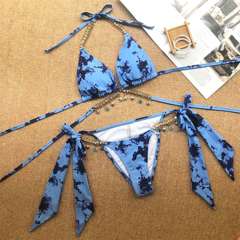 Sexy diamond bikinis Shimmer shiny swimsuit women swimwear Push up swimwear women halter neck bathing suit swim