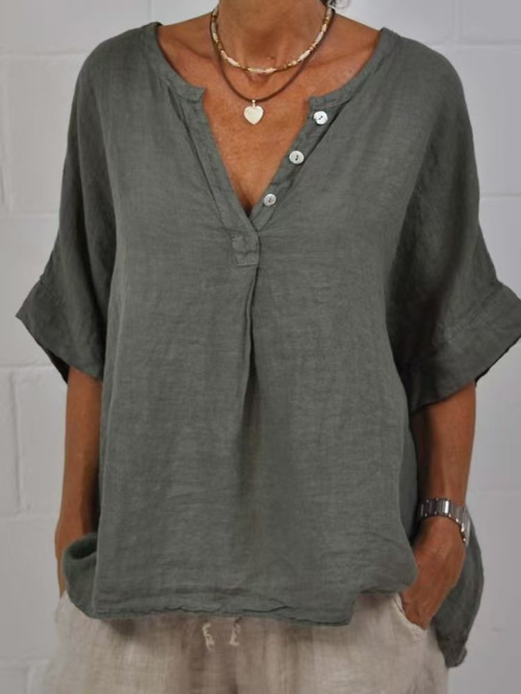 Women's  V-Neck Button-Up Shirt