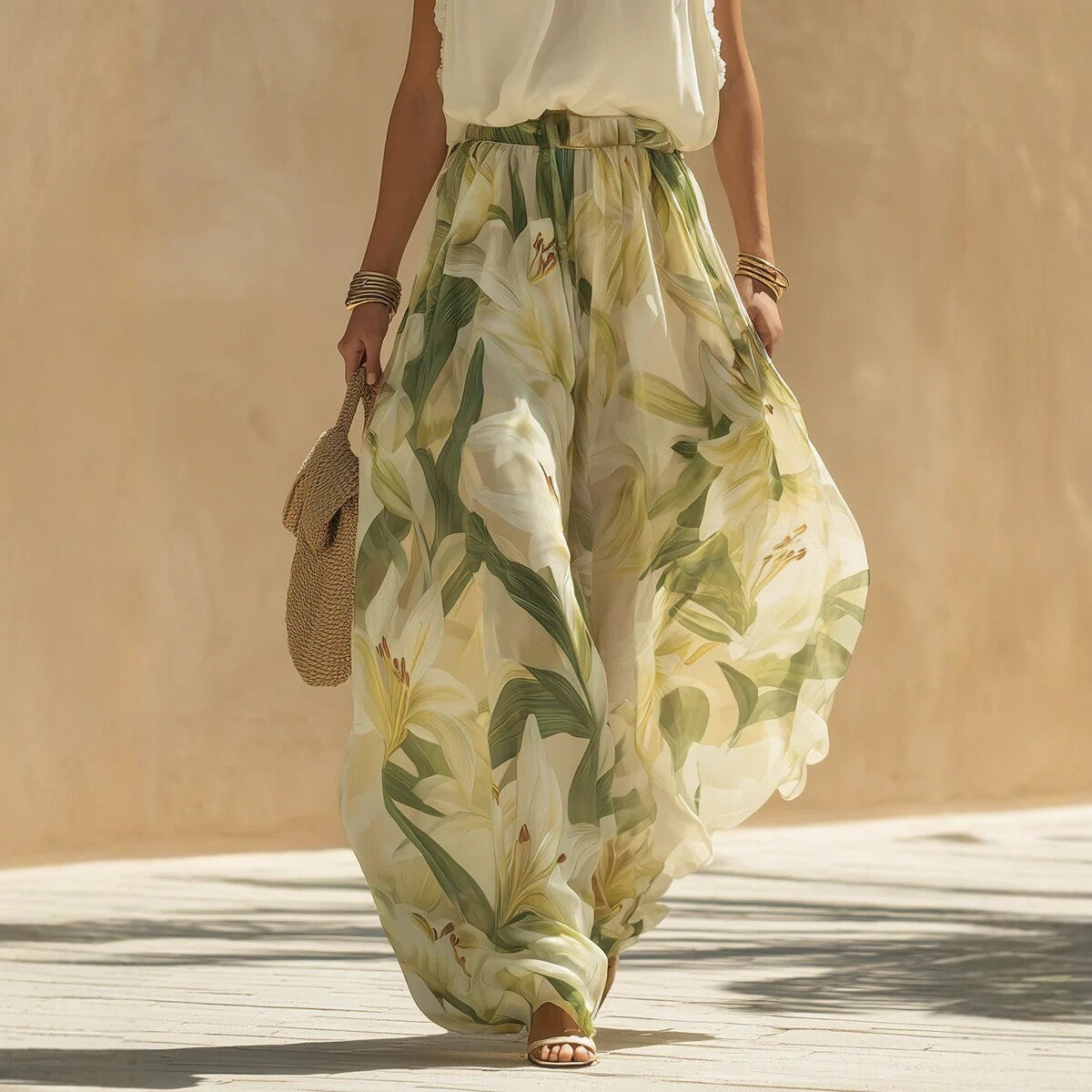 Waist-Cinching Ruffle-Hem Printed Maxi Dress – S–3XL
