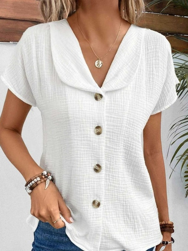 🌞 Women's Summer Solid Color Short-Sleeved Button Cardigan Top