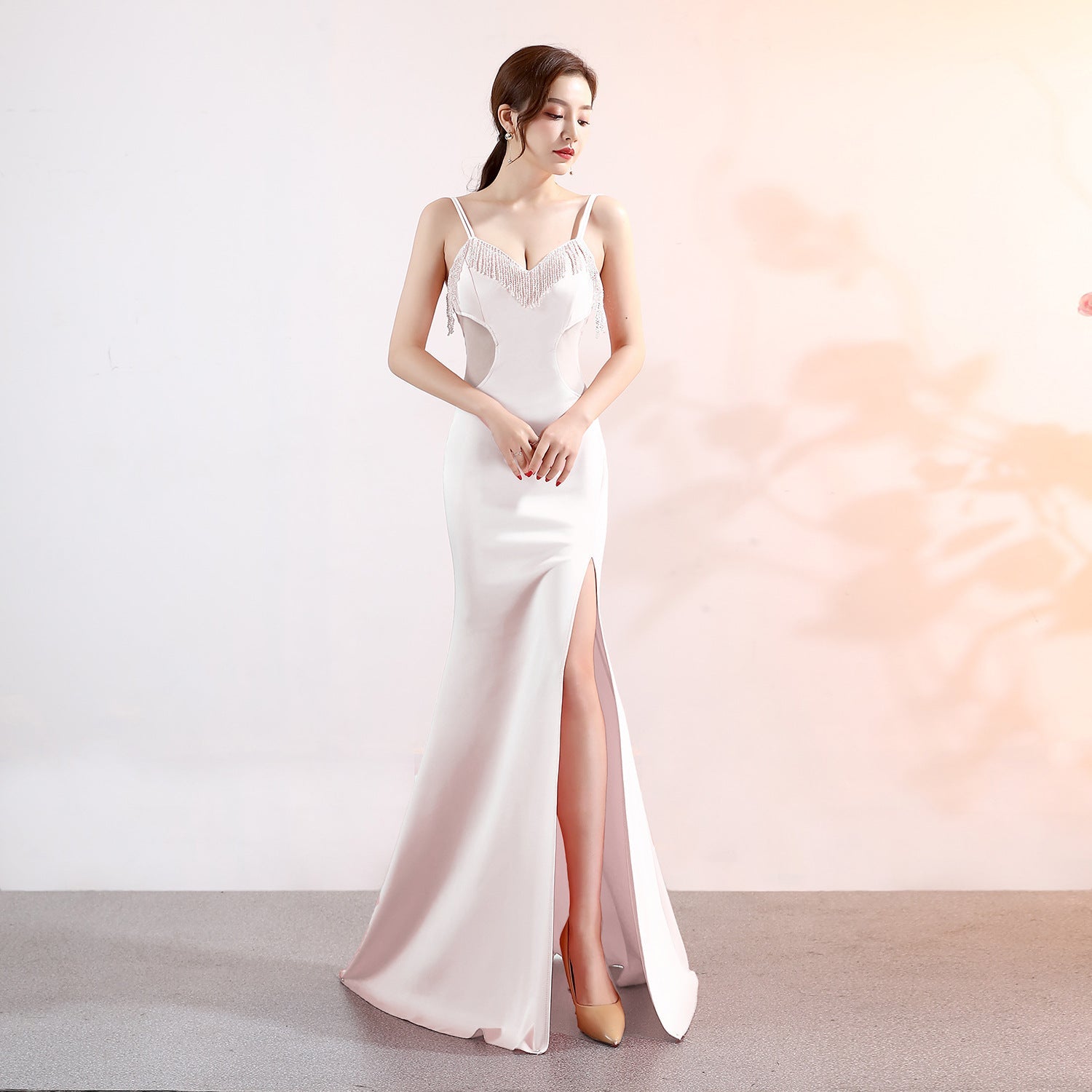 Sling Deep V Plunge Evening Party Dress Long Sexy Slim Fit Slit Nightclub Performance Socialite Evening Dress