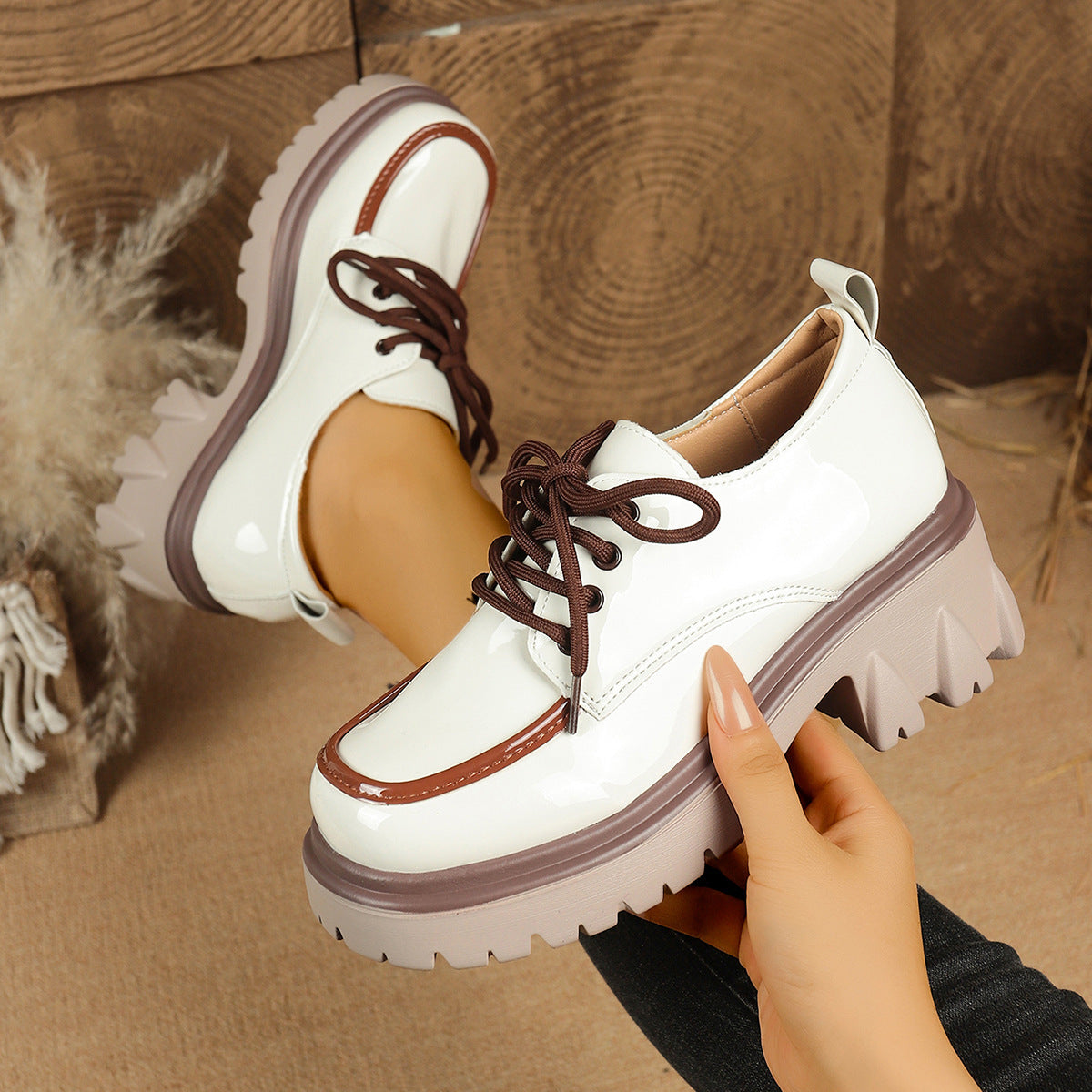 Women's Lace-Up Chunky Heel Shoes – Height-Increasing Vintage Round Toe