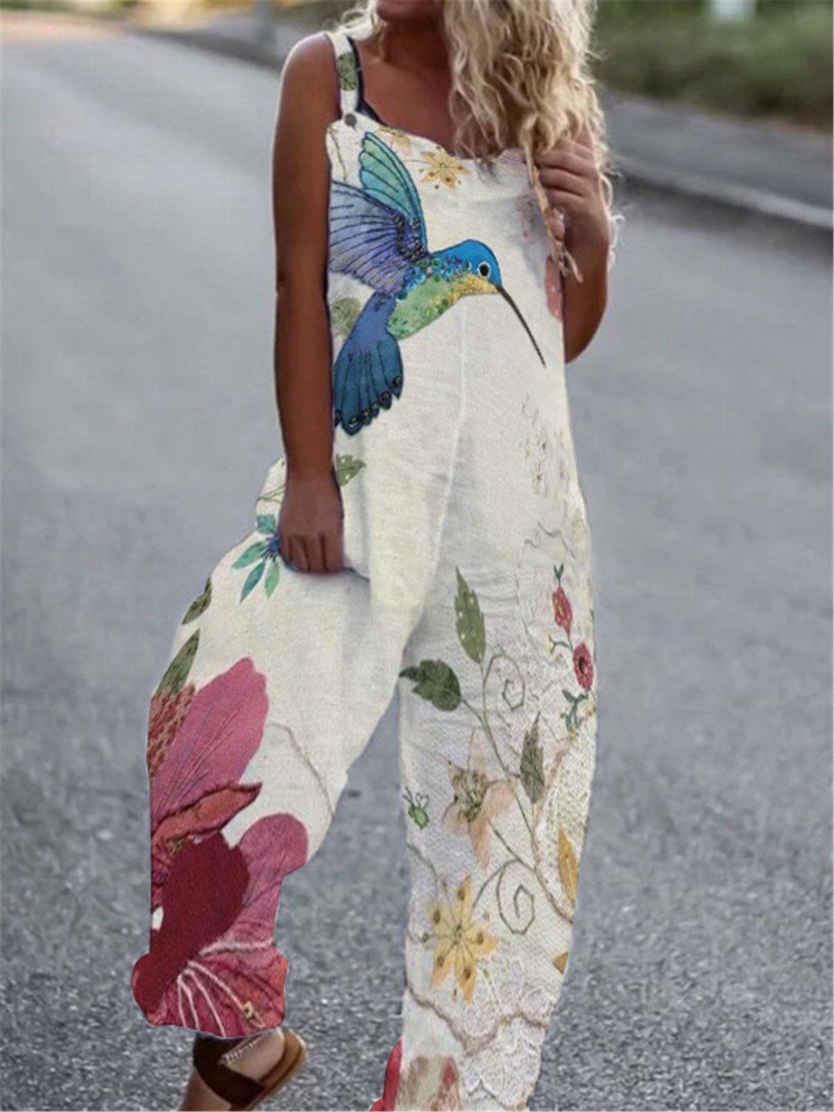 Women's Butterfly Print Overalls – Sleeveless Loose Fit Suspender Pants