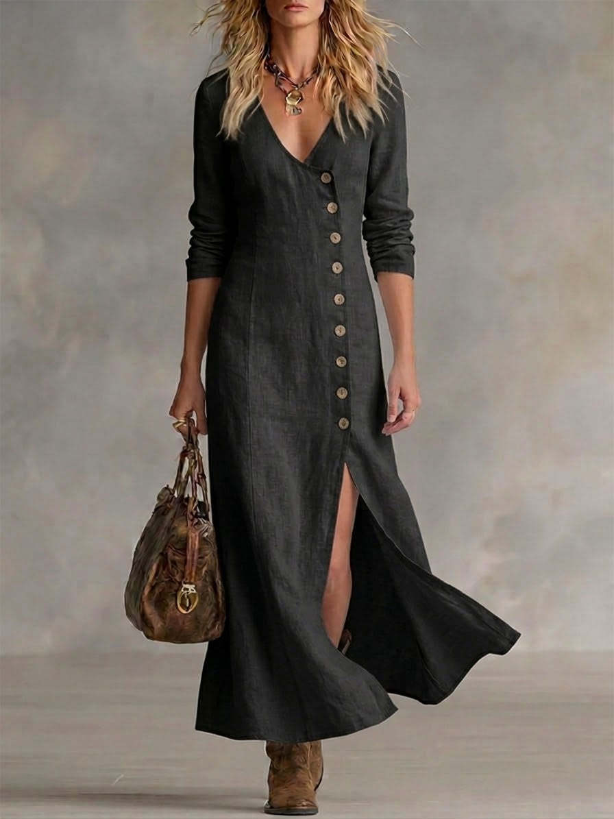 Casual Cotton Linen Long Sleeve Women’s Dress