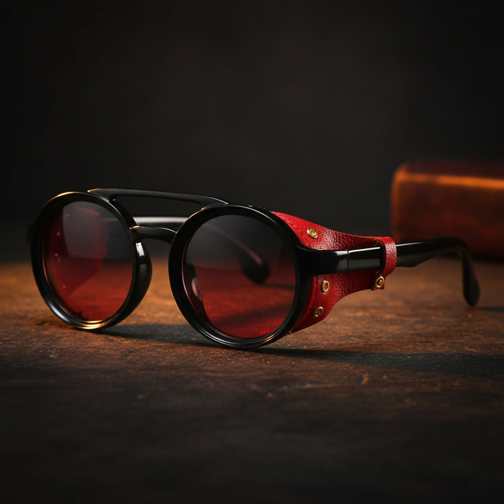 Retro Round Leather Frame Sunglasses – Vintage Fashion Eyewear