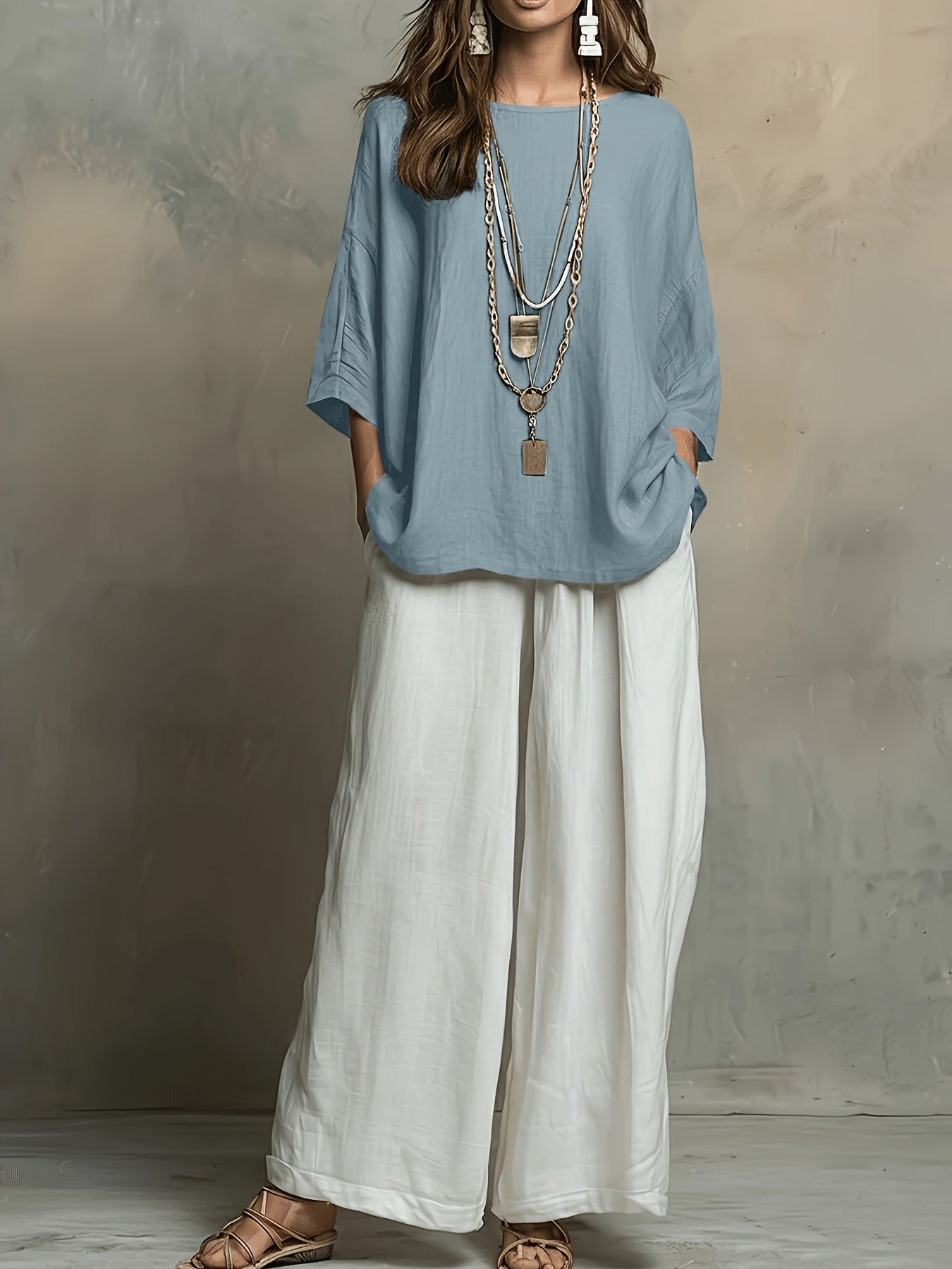 Women's Bohemian Loose Three-Quarter Sleeve Top Set